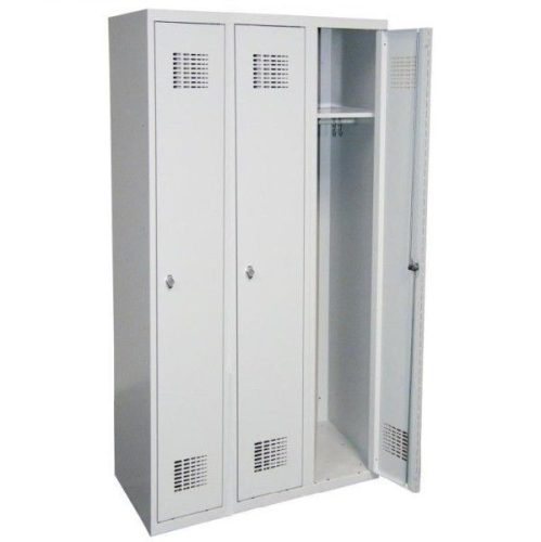 Öltözőszekrény, fém, dupla szellőzővel, 3 ajtós (330w)