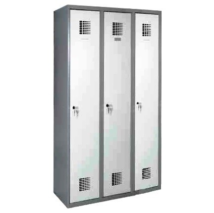 Öltözőszekrény, fém, dupla szellőzővel, 3 ajtós (330w)