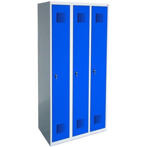 Öltözőszekrény, fém, dupla szellőzővel, 3 ajtós (330w)