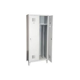   Öltözőszekrény, fém, dupla szellőzővel, 2 ajtós +  lábazat + válaszfa (421w)