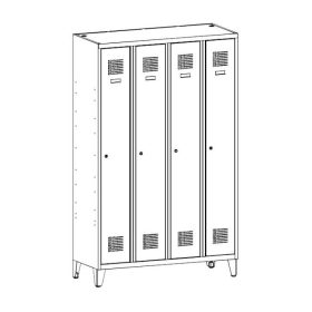   Öltözőszekrény, fém, dupla szellőzővel, 4 ajtós + lábazat (341w)
