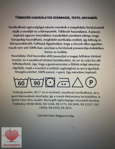 Többször használható szájmaszk, fehér színben, mosható, fertőtleníthető (5 db/csomag).