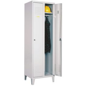 Öltözőszekrény, fém, 2 ajtós, lábakon álló, (321)