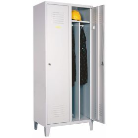   Öltözőszekrény, fém, 2 ajtós, lábakon álló, válaszfallal, (421)