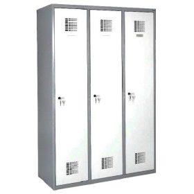   Öltözőszekrény, fém, dupla szellőzővel, 3 ajtós + válaszfal (430w)