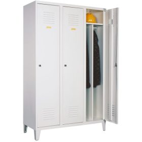   Öltözőszekrény, fém, 3 ajtós, lábakon álló, válaszfallal (431)