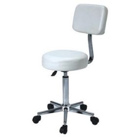   Forgó ülőke háttámlával, króm vázzal, fehér műbőrrel (A)