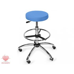   Laborszék, görgőkkel, lábtartóval, választható színű műbőrrel (CROMO)